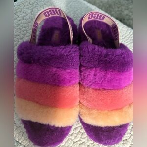 UGG Fluff Yeah Slide Women Multicolor Fluffy Slippers in Purple Multi Size 9